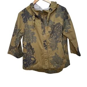 Loden Floral Green Jacket 3/4 Sleeves Organic Cotton Size Small